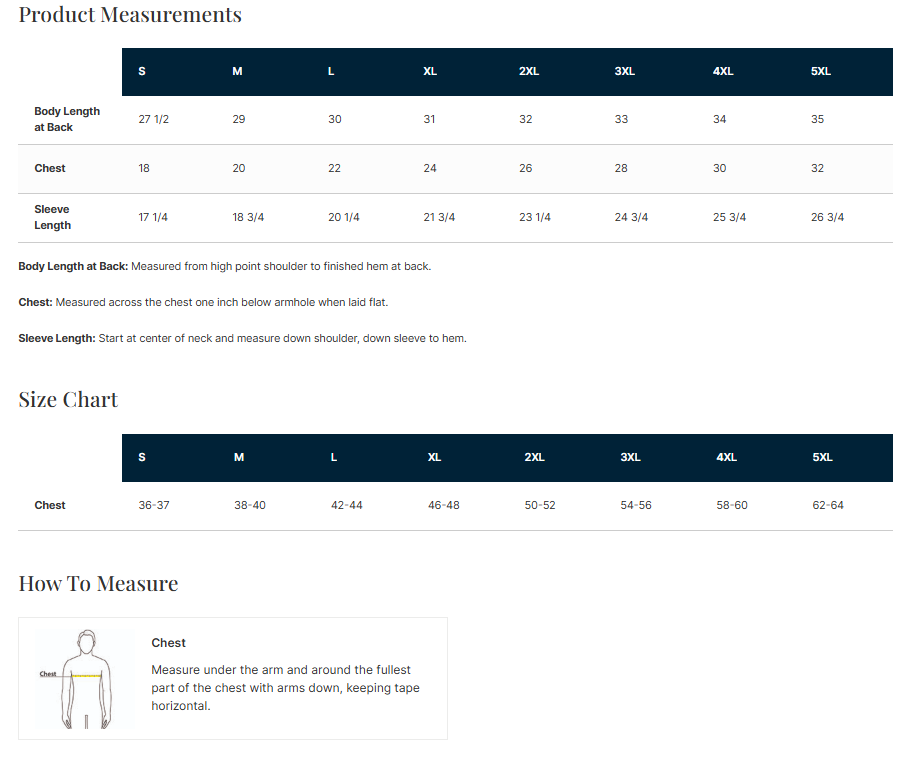 Adult Polo Size Chart